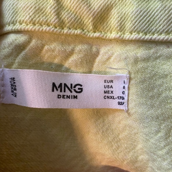 Mango MNG Denim Jean Jacket Womens 8 Yellow Green Button Long Sleeve Collared L - Picture 4 of 5